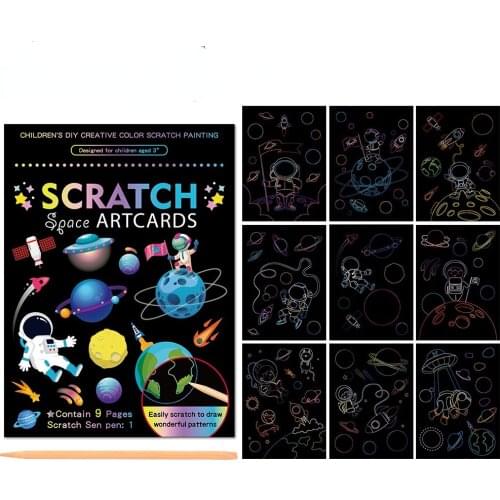 Children Boy Girls Scratch Painting Creative Magic Paper Cartoon Graffiti Board Drawing Book for Theme Birthday Party Toy Gift