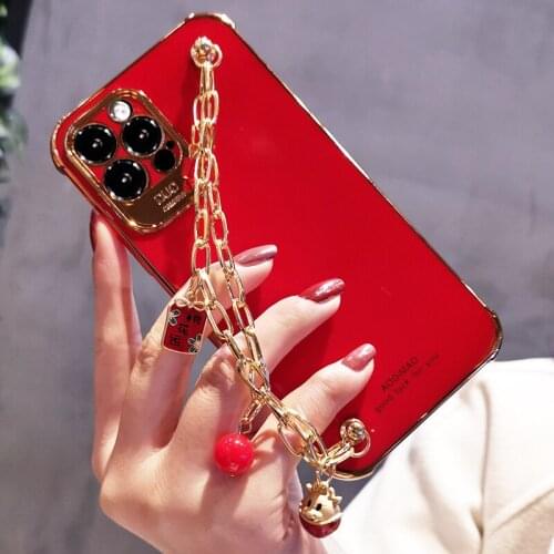 ForApple 12 Mobile Phone Case Foriphone12promax Ox Peach Blossom Luck For12mini Metal Bracelet Anti-lost All-inclusive Red