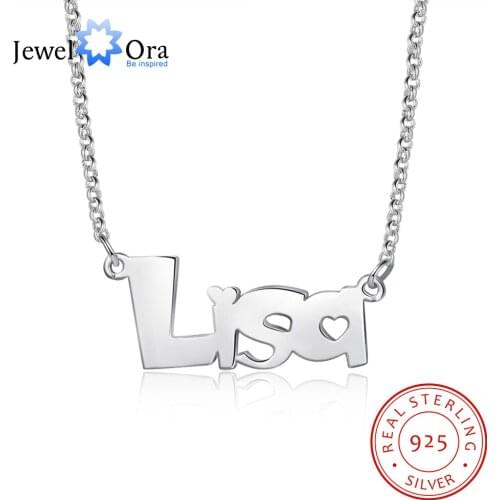 JewelOra 925 Sterling Silver Custom Name Necklaces for Women Personalized Cute Letters Nameplate Pendant with Heart Xmas Gifts