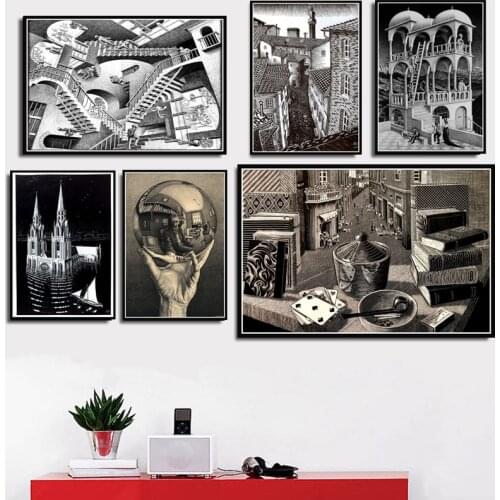 Painting Art Escher Surreal Geometric Retro Vintage Artwork Poster And Prints Wall Art Wall Pictures Home Decor quadro cuadros