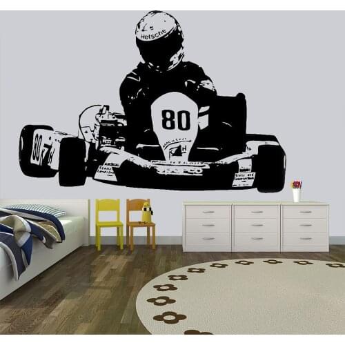 Go kart Open wheel Car Auto Racing Motorsport Wall Decal Vinyl Sticker Removable Mural boy Room decoration Art Home Decor HY612