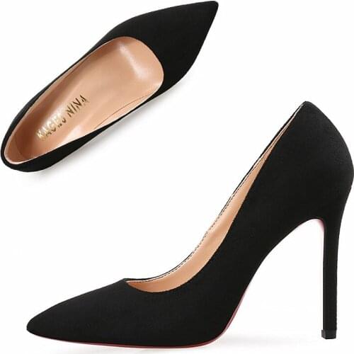 Classics Women Pumps Shallow Office Shoes Concise Solid Flock Pointed Toe Female Pumps High Heels 6-10CM femme Wedding Shoes