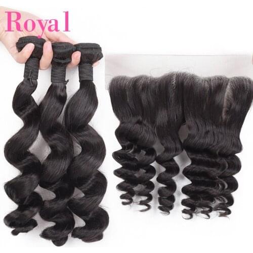 ROYAL Peruvian Loose Wave Hair 3 Bundles With 13x4 Lace Frontal Remy Human Hair Bundles With Closure 8-26" Hair Extenisons