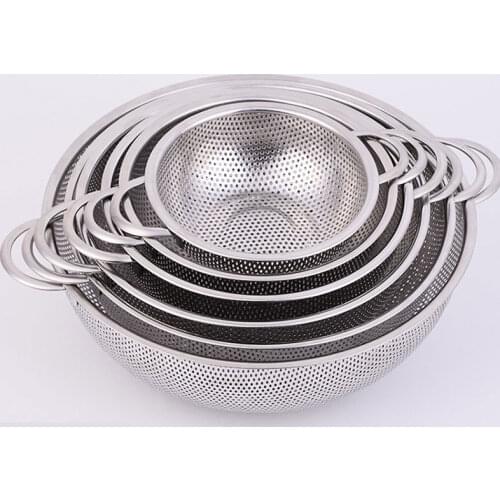 6pcs/set Drain Basket Kitchen Washing with Handle Colander Stainless Steel Fruit Vegetable Kitchen Tools