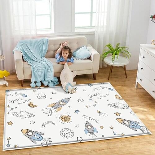 Top Brand Interest Rocket space Pattern Children Flannel Carpet Baby Hand Print Rug Baby Play Mat Rectangular Children Carpet
