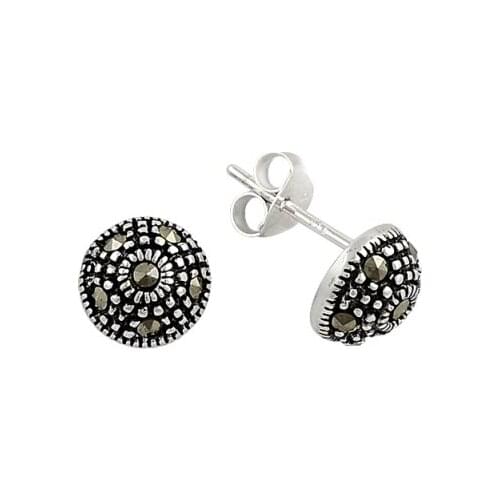 KUTAYDAN Marcasite Stone Half Ball Earrings 925 Sterling Silver