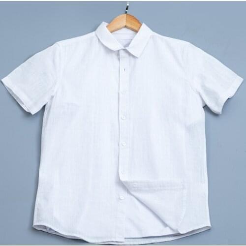 Flax lapel pure color leisure mens summer short-sleeved shirt cotton and linen Japanese shirt