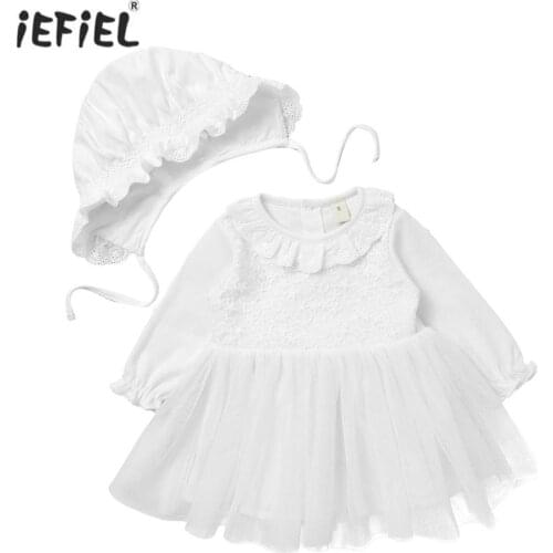 Sweet Autumn Newborn Baby Dress Long Sleeves Embroidered Lace Tulle Girls Princess Dresses with Hat Infant Baby Girl Clothing