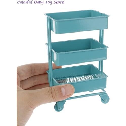 Dollhouse Miniature Furniture Shelf Bookshelf With Wheels Storage Display Rack Dollhouse Furniture Accessories Metal 1:12