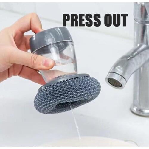 Steel Dish Scrubber Soap Dispensing Steel Brush Storage Set Scouring Pad Pot Scrubber Metal Sponge Household Kitchen
