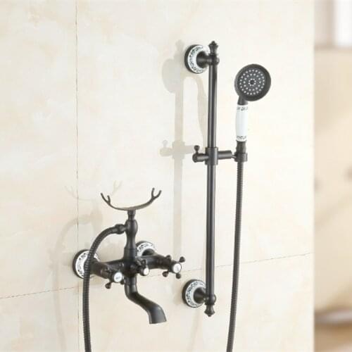 Shower Faucet Set Black Bronze Shower Simple Telephone Shower Bidet Shower Ceramic Fixed Rotatable Type Metered Faucets