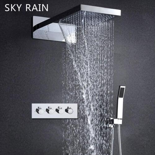 SKY RAIN Bathroom Accessories 2019 Newly Design Rainfall Waterfall Shower Head Bath Shower Set With Embedded Box