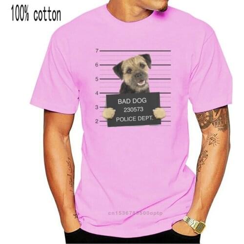 New 2019 Fashion 100% Cotton for Man Shirts White Dog Mugshot Scruffy Boarder Terrier T-Shirt Criminal K9 Cheap Tees