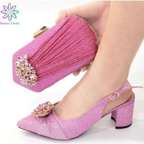 New Arrival Italian Women Wedding Shoes and Bag Set Decorated with Rhinestone Wedding Shoes Bride Size 43 Women Shoes Party