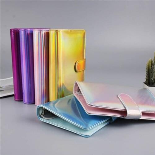 New A6 Cute Laser Notebook File Folder Notepad Cover PU Leather Ring Binder Office School Supplies Multi-Color Scrapbook Gift
