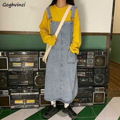 Dress Women Denim Spaghetti Strap Womens Sundress Korean Style Loose Oversize Summer Retro Streetwear Teens All-match Ulzzang