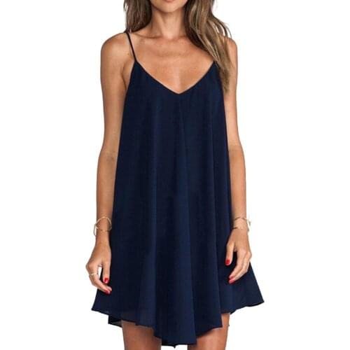 Casual Women Casual Solid Sexy Back V Neck Irregular Hem Loose Mini Sling Loose Spaghetti Dress Strapless Summer Dresses Vestido
