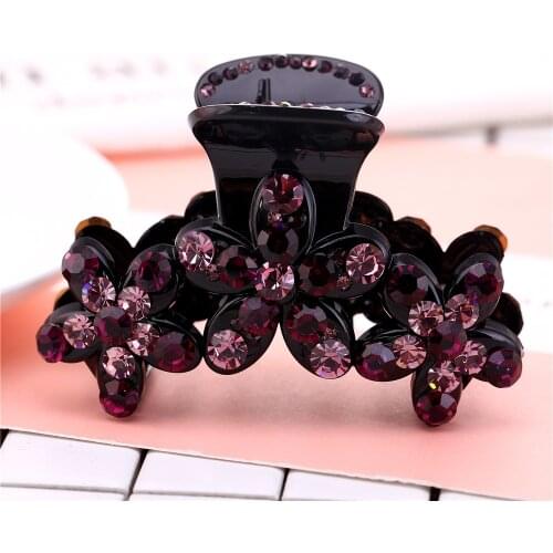 Medium Size Fancyin Purple Floral Women Crystal Hair Claw Rhinestone Hair Clips Fashion Flower Hair Accessories for Girls 9cm