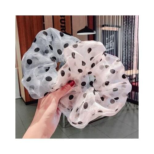 Retro Mesh Polka Dot Large Intestine Hair Tie Hair Rope for Women INS Fashion Elastic Rubber Band Hair Accessories Wholesale