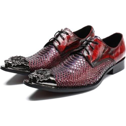 Metal toe Snake Wedding Party Shoes Genuine leather Lace Formal Business Oxfords Big Size euro 46