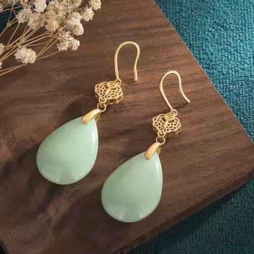 Chinese Style Pendant Drop Earrings Women Chalcedony Hanfu Jewelry Accessories Decorations for Cheongsam Lady Gift