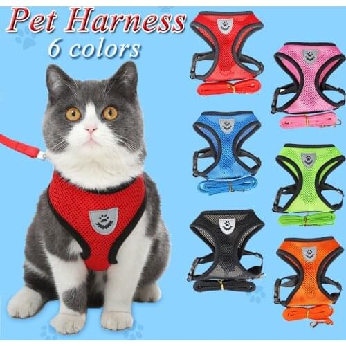 Mesh Cat Harness and Leash Breathable Cats Dog Harnesses Reflective Small Kitten Puppy Harness for French Chihuahua Bulldog Pug
