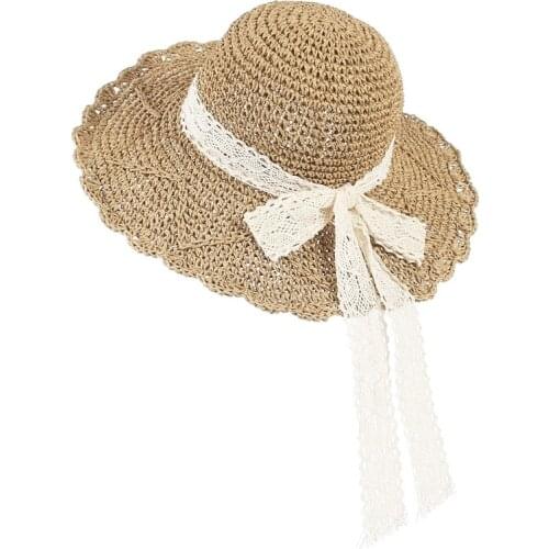 Women Lace Sun Hats For Wide Brim Beach Side Cap Floppy Female Straw Hat Lace Solid Fringe Paper Hat Summer Hat Chapeu