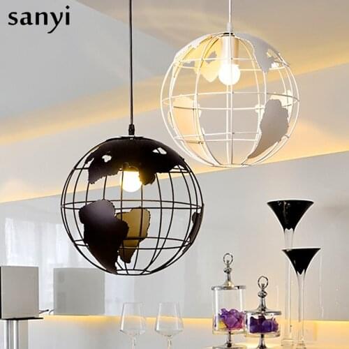 Modern Globe Pendant Lights Black/White Color Pendant Lamps for Bar/Restaurant Hollow Ball Ceiling Fixtures