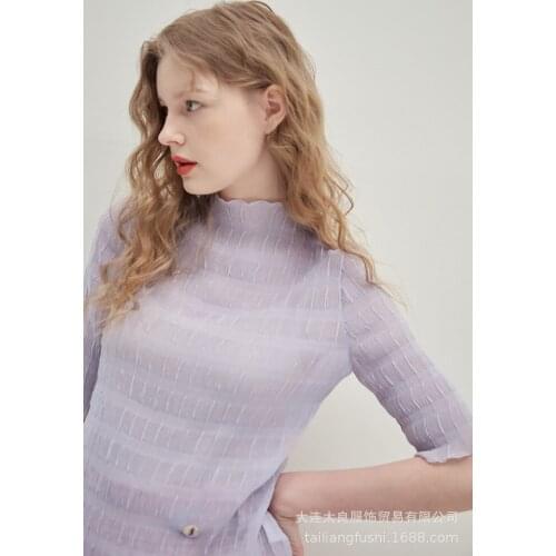 Tailiang New Dalian womens o * nd lotus stand collar wave sleeve Pleated Chiffon shirt summer top