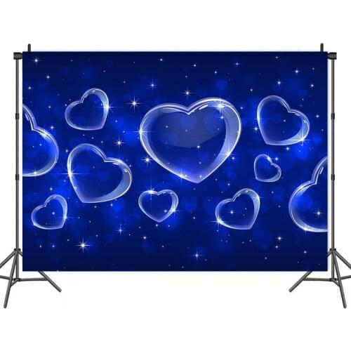 Dark Blue Heart-shaped Bubbles Backdrops Photo Background House Decorations for Couples Holiday Party Portrait Photography Props