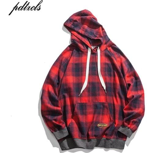 Japanese Style Vintage Fashion Brand Embroidery Letter Pullover Mens Hooded Sweatshirt Hip Hop Autumn Casual Plaid Male Hoodies