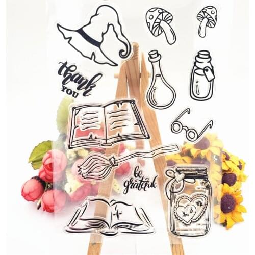 Witch Magic Book Clear Stamps Transparent Rubber Seal Silicone Stamps for Card Making DIY Hand Account Scrapbook