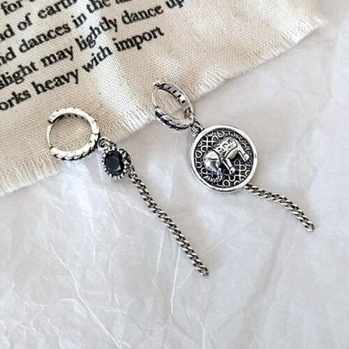YIZIZAI Asymmetry Retro Silver Color Elephant Round Bead Dropearrings Ladies Long Tassel Stud Earrings Party Accessories Jewelry