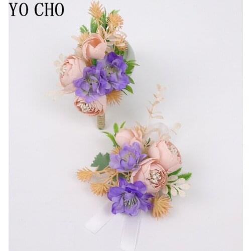 YO CHO Boutonniere for Groomsmen Wedding Corsage Bracelet Bridesmaids Flower Boutonniere Men Wedding Brooch Planner Corsage Pins