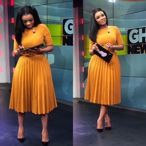 Womens new short skirt loose solid color high waist round neck five-point sleeves belted pleated dress 2021 summer