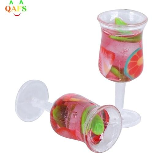 2Pcs Scale 1:12 Mini Resin Cocktail Cup Goblet Glass Miniature Dollhouse Accessories Colorful Glass Cup Goblet Bar Drinking
