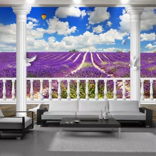 3d Landscape Wallpaper White Roman Column Romantic Purple Flower Sea Beautiful Scenery Home Decor Painting Mural Wallpapers