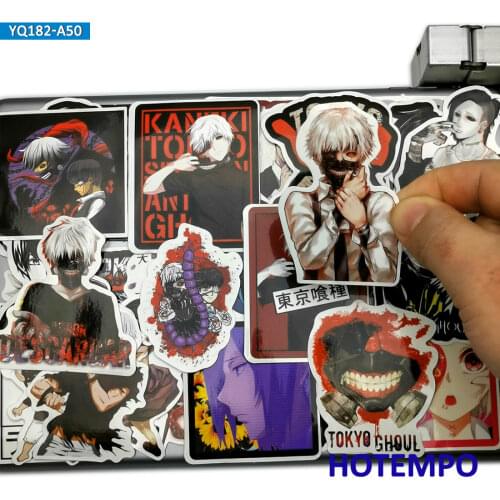 50pcs Anime Tokyo Ghoul Dark Style Stickers Toys for Mobile Phone Laptop Luggage Suitcase Skateboard Bike Cartoon Decal Stickers