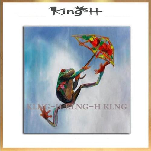 Arte decorativo hecho a mano moderno abstracto rana saltarina pintura al óleo sobre lienzo pinturas de pared para la decoración