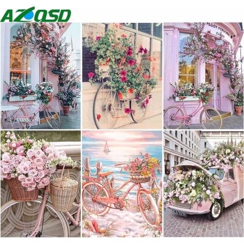 AZQSD 5D Diamond Painting New Arrival Pink Rose Diamond Embroidery Sale Mosaic Bicycle Handicraft Decor For Home