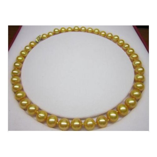 Free shipping Noble jewelry natural 10-11mm natural south seas gold pearl necklace 18inch 925 silver