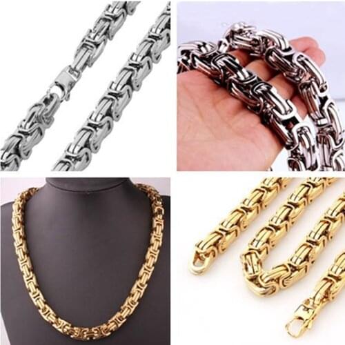 8mm/12mm/15mm Chain Necklace for Men Stainless Steel Gold Silver Color Byzantine Link Mens Necklaces Chains Jewelry