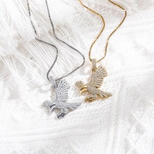 Solid S925 Sterling Silver Bling Ice Out Eagle Falcon Hawk Pendants Necklaces for Women Charm Jewelry Drop Shipping