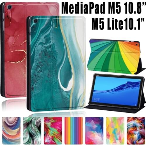 Tablet Case for Huawei MediaPad T5 10 10.1" / MediaPad M5 10.8 Inch Watercolor Print Series PU Leather Cover Case + Stylus