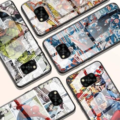 Spiderman captain america for Xiaomi POCO X3 NFC F3 M2 X2 F2 Redmi K30 Redmi Note 9 Pro Luxury Tempered Glass Phone Case