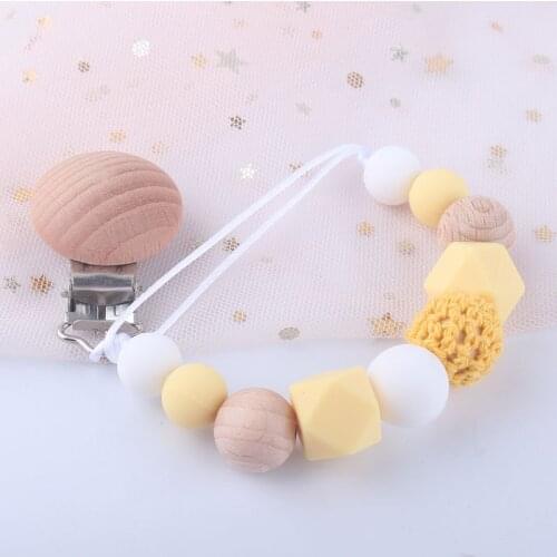 Baby Pacifier Clip Chain Wooden Holder Chupetas Soother Pacifier Clips Leash Strap Nipple Holder For Infant Feeding