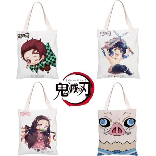 Anime Demon Slayer Canvas Shoulder Bag Casual Shopping Girls Imetsu No Yaiba Female Harajuku Cosplay Large-Capacity Handbag