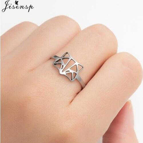 Origami Fox Ring Stainless Steel Animal Resizable Silver Color Finger Rings Jewelry Wedding Anniversary Gifts for Women Friend