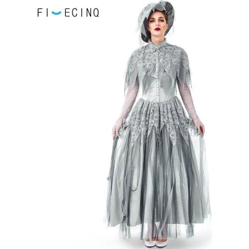 Halloween Ghost Princess Scary Parent-child Cosplay Skeleton Bride Costume Gray Mesh Lace Childrens Adult Prom Stage Clothes