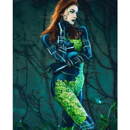 Poison Ivy Cosplay Costumes Superhero Halloween Bodysuit Pamela Lillian Isley Plantgirl Zentai Suit Women Girls Adults/Kids